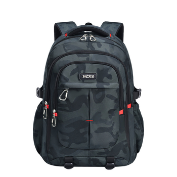 Унисекс ученическа раница с камуфляжен геометричен принт; лека и водоустойчива Oxford тъкан; презрамки с въздушна система за защита на гръбнака и облекчаване на товара; подходяща за 5–6 клас