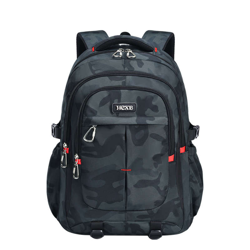 Унисекс ученическа раница с камуфляжен геометричен принт; лека и водоустойчива Oxford тъкан; презрамки с въздушна система за защита на гръбнака и облекчаване на товара; подходяща за 5–6 клас