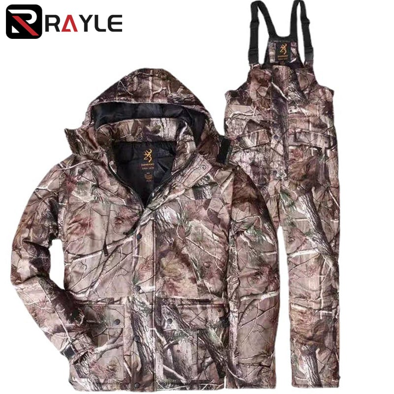 Камуфлажна ловна куртка с памучен пълнеж, чисто памучна тъкан, сваляща се, дишаща и водоустойчива