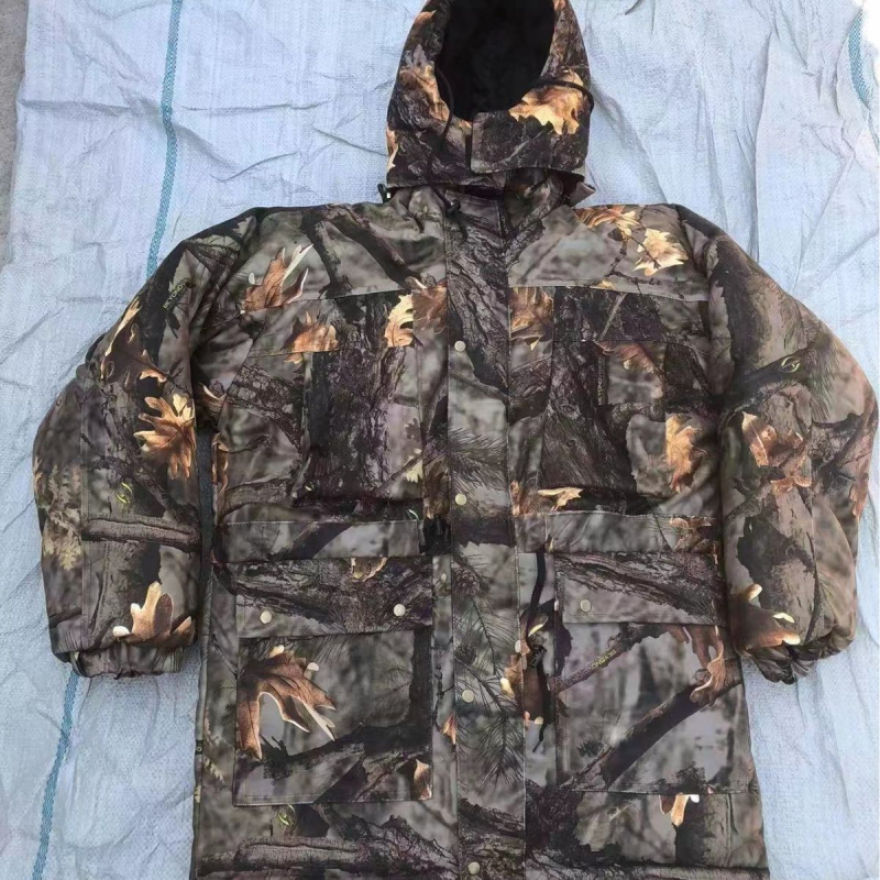 Камуфлажна ловна куртка с памучен пълнеж, чисто памучна тъкан, сваляща се, дишаща и водоустойчива
