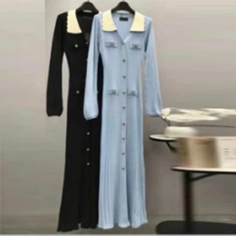 Poliészter anyagú ruha galléros, puff ujjú, A-vonalú szabás