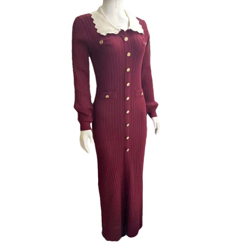 Poliészter anyagú ruha galléros, puff ujjú, A-vonalú szabás