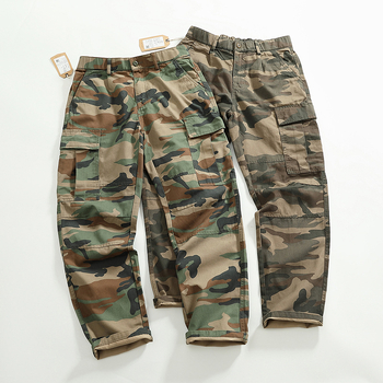 Ежедневни работни панталони с камуфлажен принт, военен стил, свободен прав крой, множество джобове, полиестерна смес