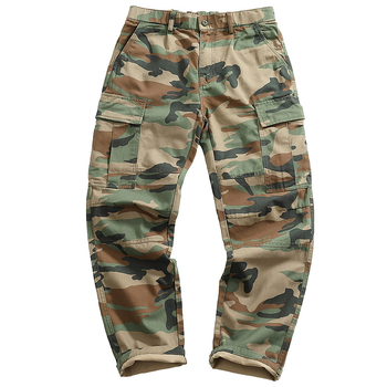 Ежедневни работни панталони с камуфлажен принт, военен стил, свободен прав крой, множество джобове, полиестерна смес