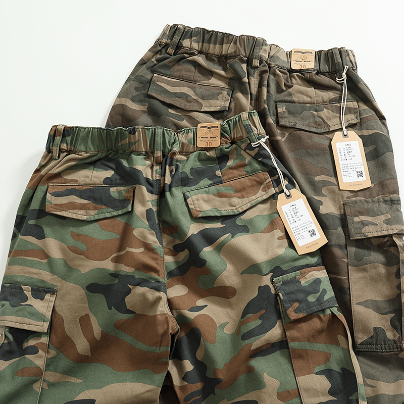 Ежедневни работни панталони с камуфлажен принт, военен стил, свободен прав крой, множество джобове, полиестерна смес