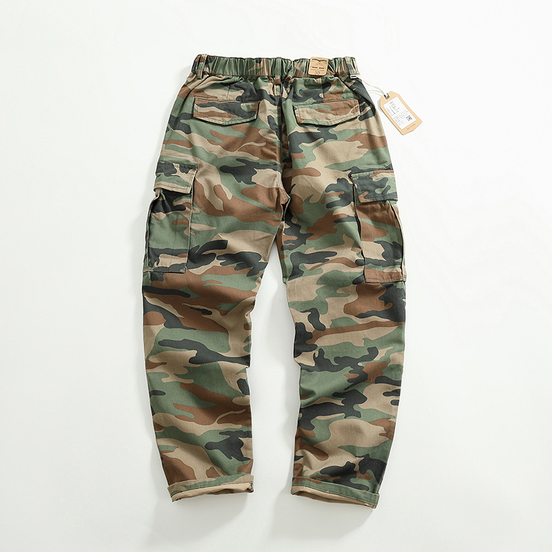 Ежедневни работни панталони с камуфлажен принт, военен стил, свободен прав крой, множество джобове, полиестерна смес