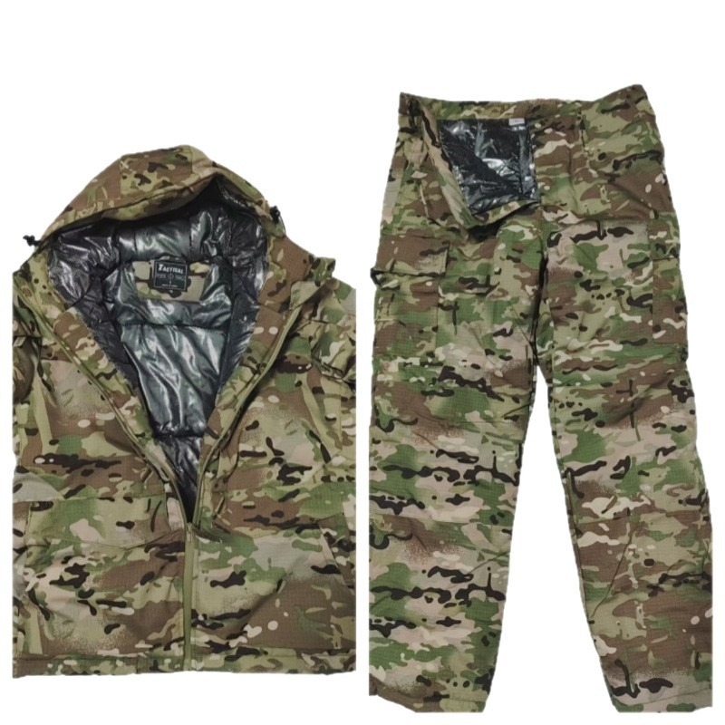 Камуфлажно памучно‑смесено яке и панталони, зимно унисекс облекло, водоустойчиво, дишащо, топло, издръжливо на износване, графеново усилено