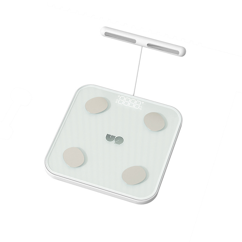 Bluetooth-om podržana vaga za mjerenje tjelesne masnoće, kompatibilna s Androidom i iOS-om, mjeri tjelesnu masnoću i vodu, USB punjenje, raspon težine 0,1-180 kg, ploča od kaljenog stakla