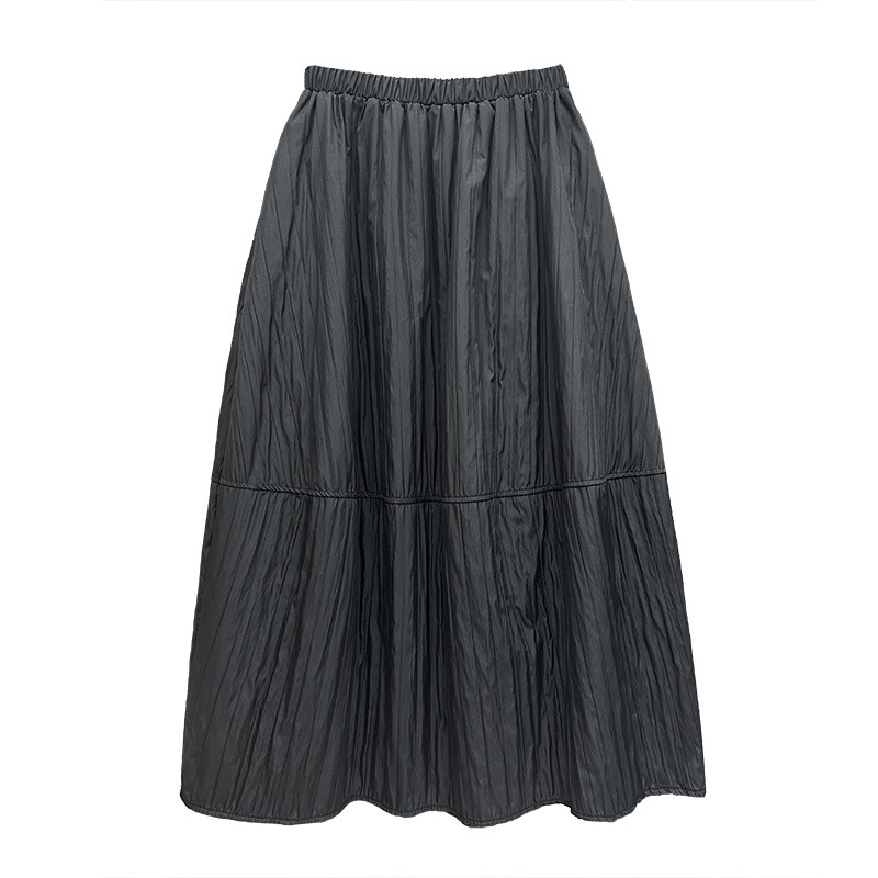 Duga suknja u stilu kišobrana, elastični pojas, prugasti uzorak, poliester-nijlon smjesa, književno-retro stil.