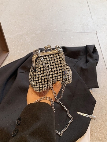 Rhinestone mini pénztárca lánccal, crossbody stílus, általános iskolás lányoknak, ultra könnyű és vízálló