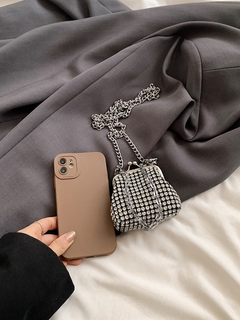 Rhinestone mini pénztárca lánccal, crossbody stílus, általános iskolás lányoknak, ultra könnyű és vízálló