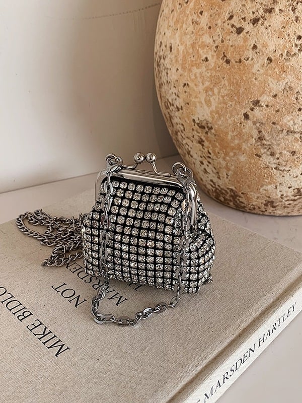 Rhinestone mini pénztárca lánccal, crossbody stílus, általános iskolás lányoknak, ultra könnyű és vízálló