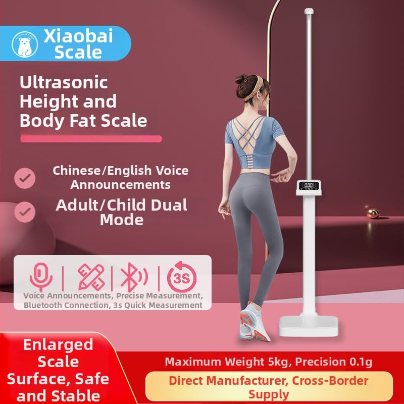 Visinomjer za škole i bolnice - sve-u-jednom zdravstvenom pregledu, model J05, raspon težine 0.2–203 kg, zaslon 85.5×41 mm, punjiva baterija, mjerenje tjelesne masti i vlage