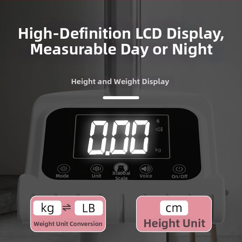 Visinomjer za škole i bolnice - sve-u-jednom zdravstvenom pregledu, model J05, raspon težine 0.2–203 kg, zaslon 85.5×41 mm, punjiva baterija, mjerenje tjelesne masti i vlage