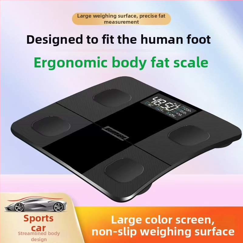Váha na telesný tuk s ergonomickým dizajnom klenby chodidla (SZM001, LED displej, obrazovka 70×34 mm, rozsah hmotnosti 5–180 kg, tvrdené sklo)