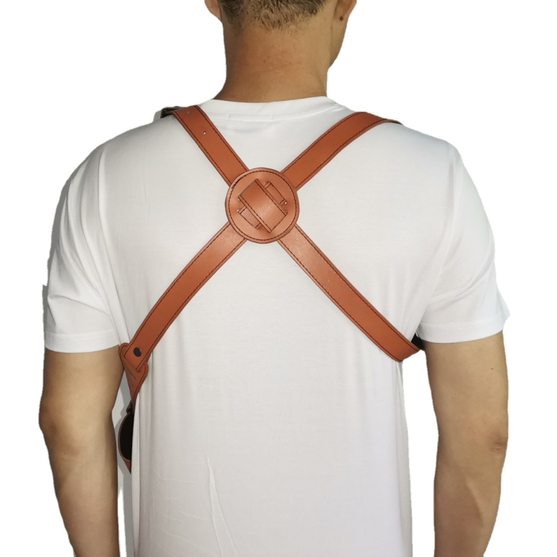 Valódi bőrből készült pisztolytáska kétrétegű marhabőrrel, egyvállas keresztpánttal, többféle pisztolytípushoz illeszkedik