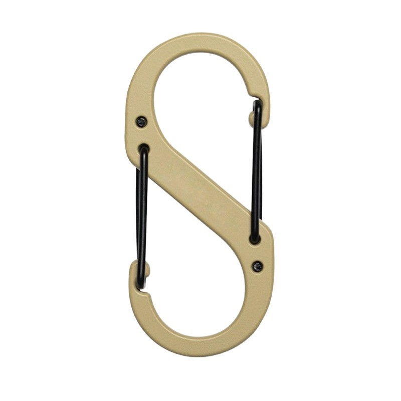 Karabiner od cinkove legure, S-oblika, s brzim otpuštanjem, otporan na habanje i hrđu, nosivost 135 kg