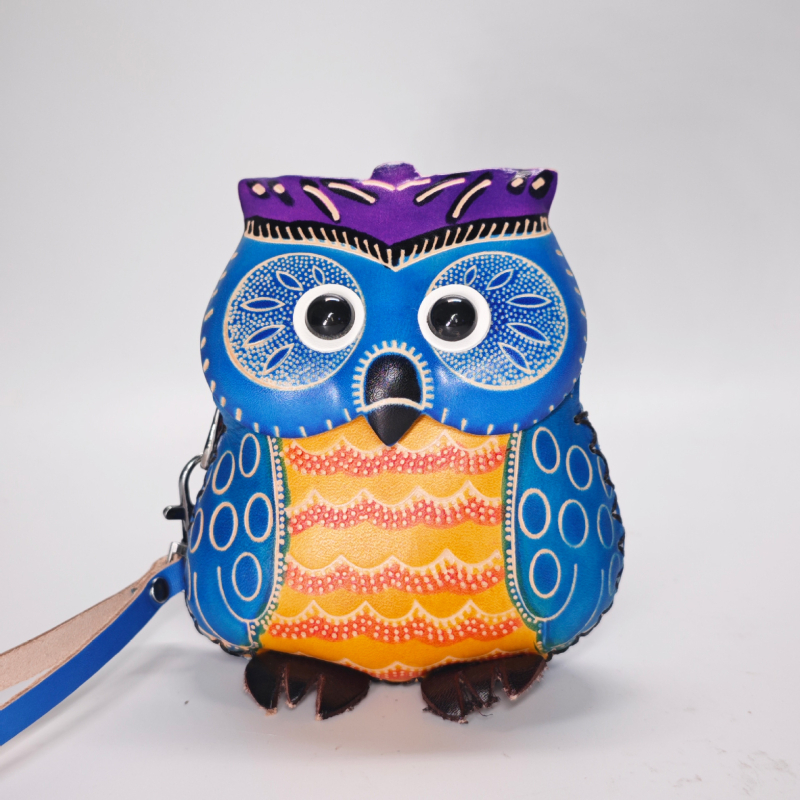 Ručni mincovnik sa sovinim motivom od kože, unisex, životinjski uzorak