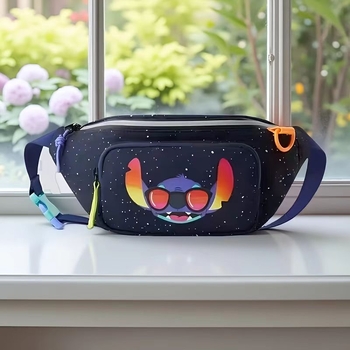 Dječja pojasna torbica Stitch s karikaturnim motivom, platno materijal, podstava od poliester, dihaća, unisex, za vrtić