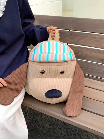 Раница за пътуване с мило кученце, плюшена, уличен стил, голям капацитет, за момичета, цип за отваряне, полиестерна подплата, отвън открит джоб