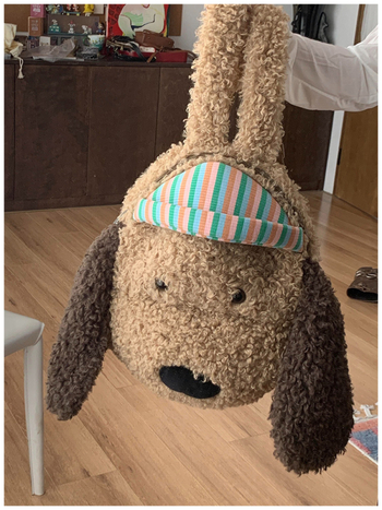 Раница за пътуване с мило кученце, плюшена, уличен стил, голям капацитет, за момичета, цип за отваряне, полиестерна подплата, отвън открит джоб