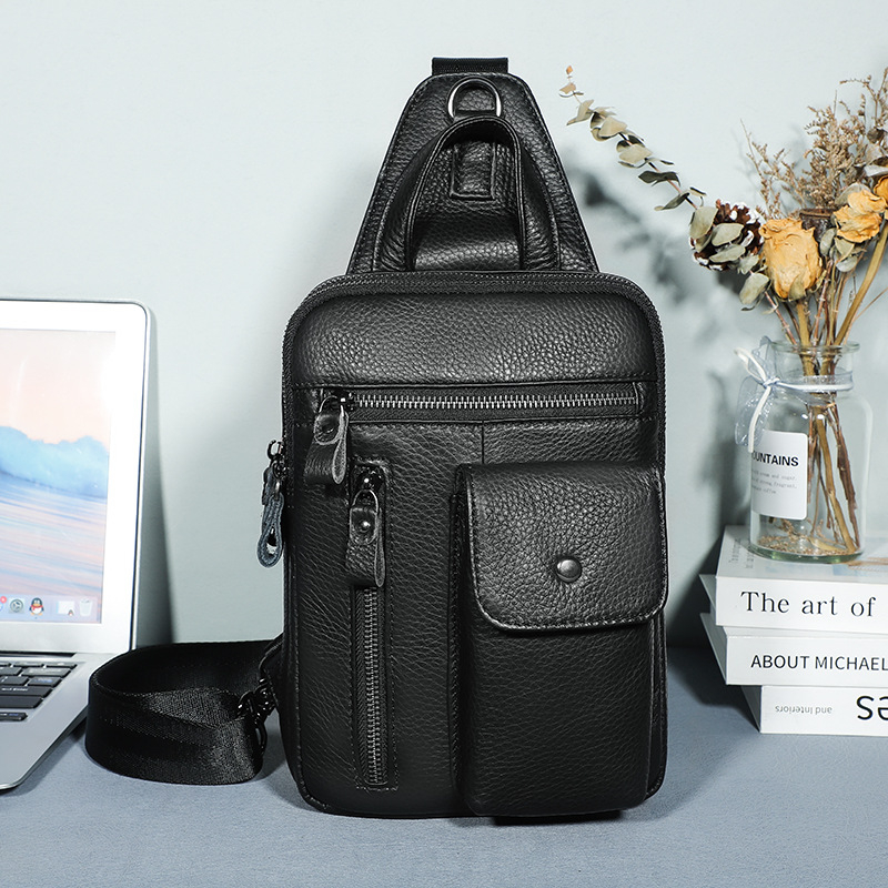 Muška kožna chest bag, gradski minimalistički stil, otporna na habanje, velika kapaciteta, crossbody torba