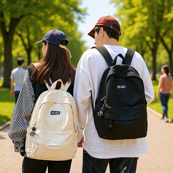 Ruksak za studente s velikim kapacitetom, jednostavan dizajn, najlon, prozračan i otporan, zakrivljene naramenice, kompatibilan s 13-inčnim prijenosnikom (Kapacitet: 20–35L; Materijal: Najlon; Funkcije: Prozračan, Otporan; Naramenice: Zakrivljene)