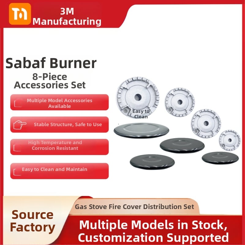 Sabaf gaasipliidi tarvikud: tasapinnaline leekkate + leekjaoturi komplekt; metallist kate + leekjaotur; manuaalne paigaldus; neto kaal 500 g