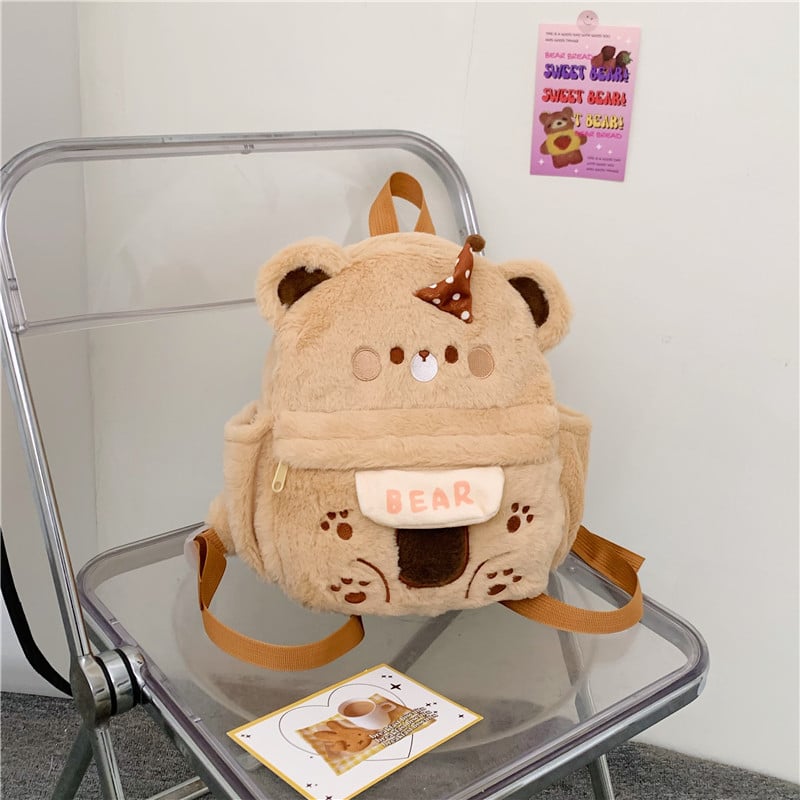 Gyerek plüss medve hátizsák, nagy kapacitású, aranyos rajzfilm-stílusú, tehermentesítő kialakítás, poliészter bélés, óvodába
