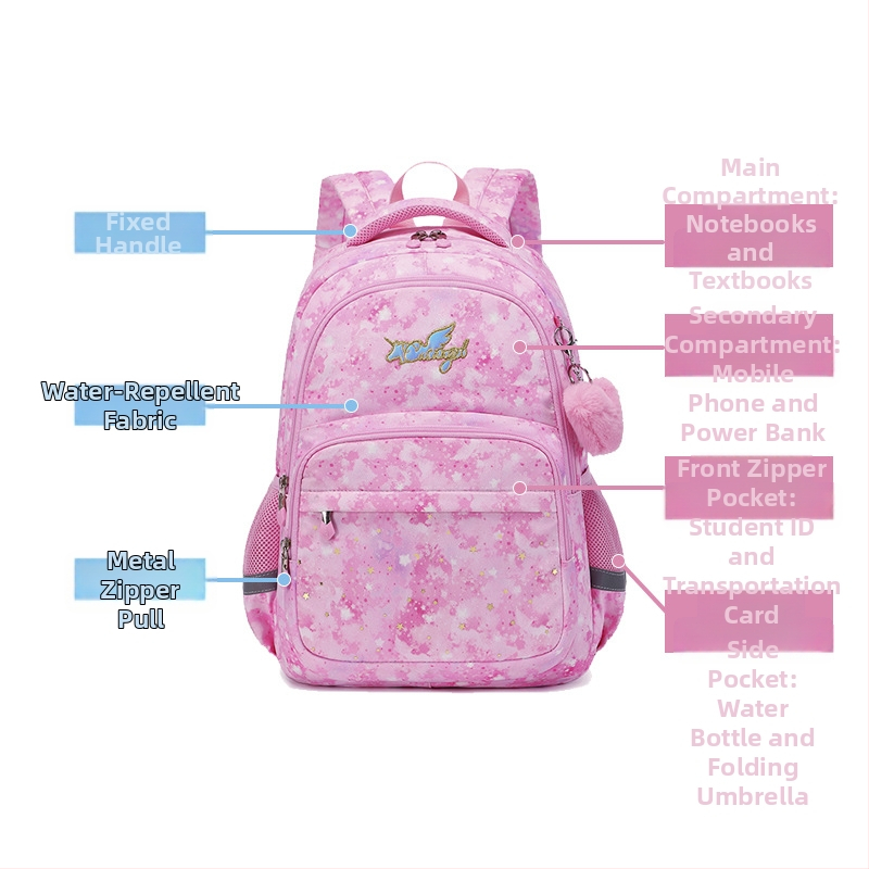 Ученическа раница за момичета от началното училище, марка MOK, Oxford плат, водоустойчива и износоустойчива, криви презрамки, модел 22027