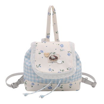 Gyerekeknek szóló hátizsák masnival és kockás csipkével, utcai stílus, poliészter bélés, kapucszerű nyitás, belső zseb