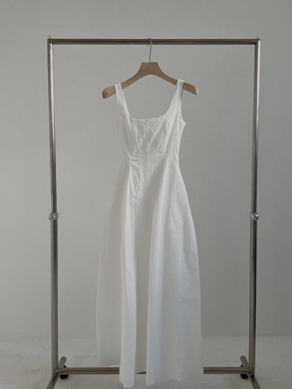 Hosszú ujjatlan ruha vállpántos, A-vonal, négyzet alakú nyakkivágás, poliészter, 3D hatás, japán-koreai casual stílus, laza derék