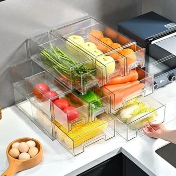 Πλαστικό κουτί αποθήκευσης ψυγείου με διαχωριστικό συρταριού, μοντέρνος απλός σχεδιασμός, διατηρεί φρέσκα λαχανικά και φρούτα