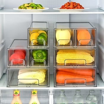 Πλαστικό κουτί αποθήκευσης ψυγείου με διαχωριστικό συρταριού, μοντέρνος απλός σχεδιασμός, διατηρεί φρέσκα λαχανικά και φρούτα