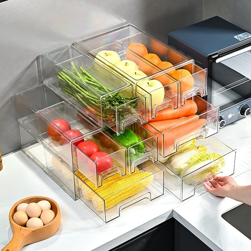 Πλαστικό κουτί αποθήκευσης ψυγείου με διαχωριστικό συρταριού, μοντέρνος απλός σχεδιασμός, διατηρεί φρέσκα λαχανικά και φρούτα
