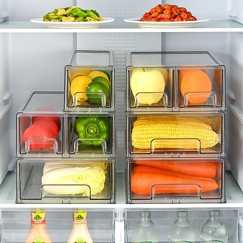 Πλαστικό κουτί αποθήκευσης ψυγείου με διαχωριστικό συρταριού, μοντέρνος απλός σχεδιασμός, διατηρεί φρέσκα λαχανικά και φρούτα