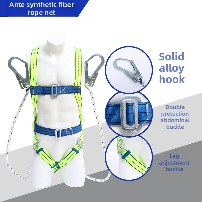 Lattice päťbodový bezpečnostný pás na celé telo, nylonové lano, dvojitý veľký hák a puzdro tlmiace nárazy