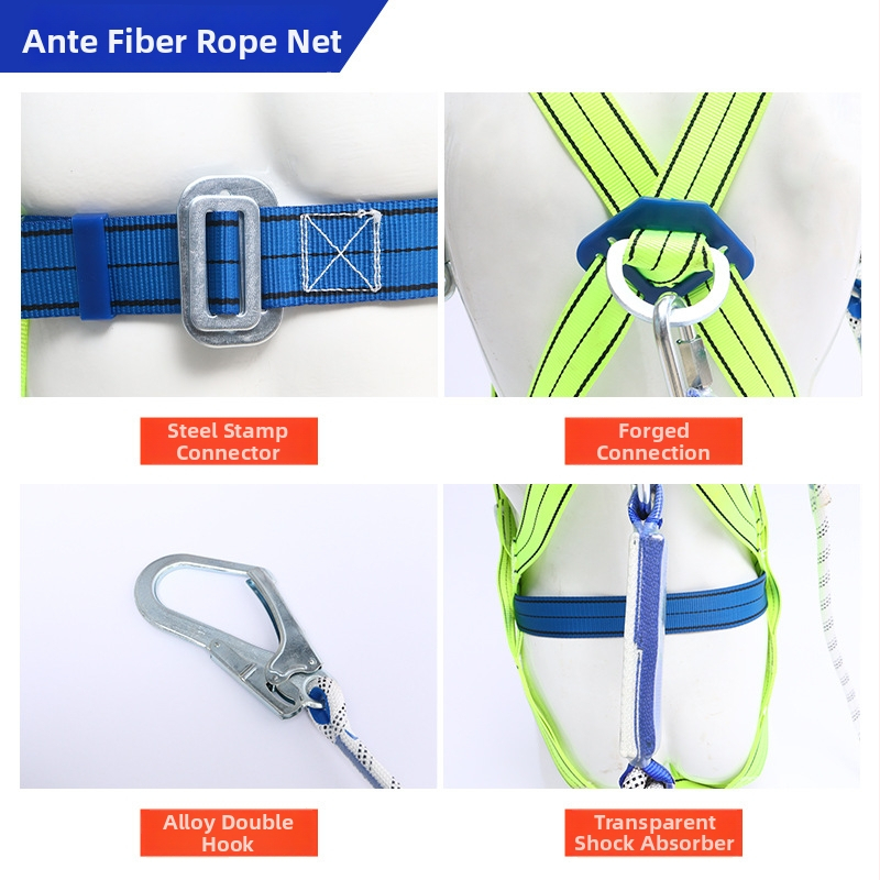 Lattice päťbodový bezpečnostný pás na celé telo, nylonové lano, dvojitý veľký hák a puzdro tlmiace nárazy