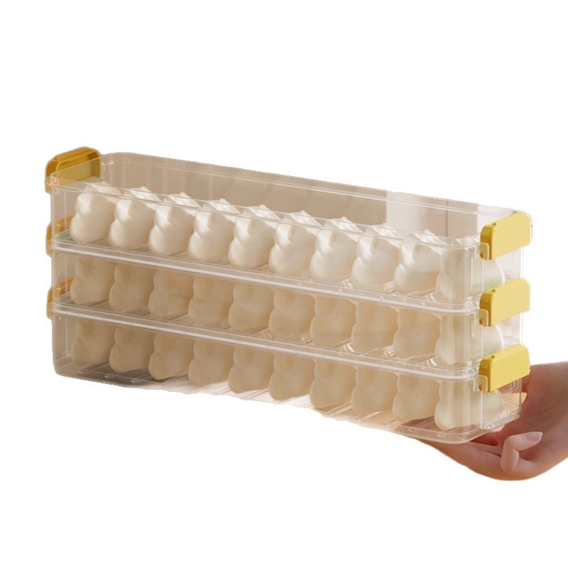 Кутия за дъмплинги – хранителна силиконова, квадратна, многоетажна (3–4 нива) за съхранение в хладилник и фризер