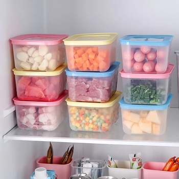 Πλαστικό δοχείο αποθήκευσης τροφίμων για κουζίνα, ψυγείο και κατάψυξη — σφραγιζόμενο, φορητό, μινιμαλιστικός σχεδιασμός, για φρούτα, λαχανικά και κρέας