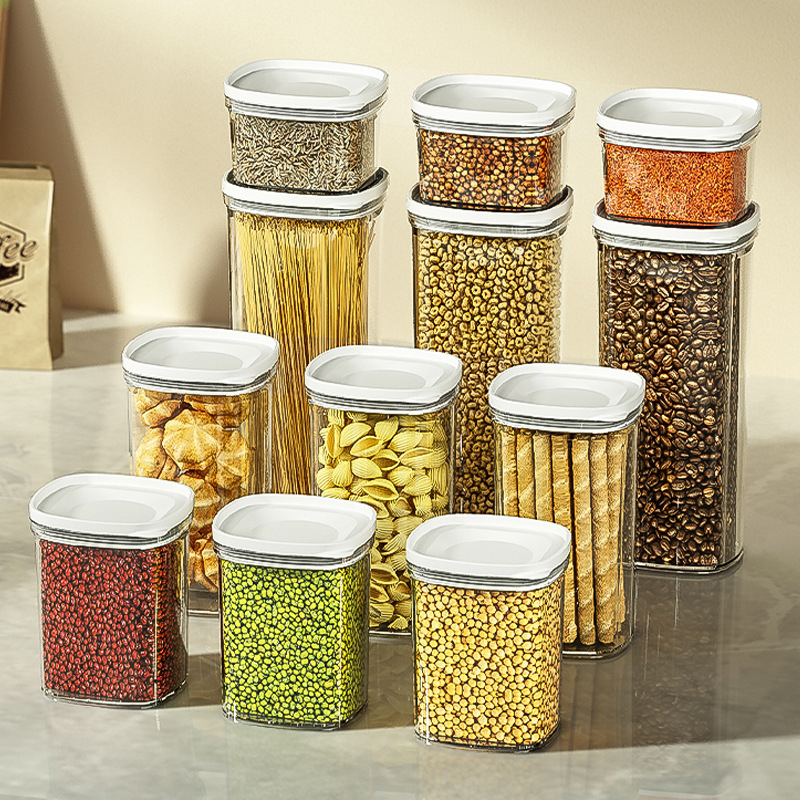 Plastična posuda za skladištenje hrane za žitarice i grah, četvrtasti oblik, kapacitet 301–500 ml, moderan minimalistički dizajn, Qiwang