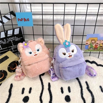 Geantă pluș cu motiv stea și vulpe, mini rucsac drăguț pentru grădiniță, exterior PU, căptușeală velur, brand Initial Exhibition, lansare primăvara 2024