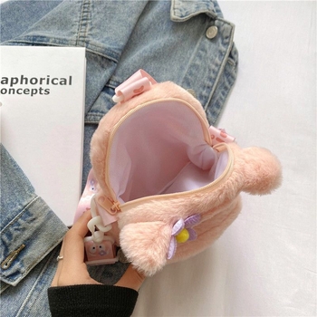 Geantă pluș cu motiv stea și vulpe, mini rucsac drăguț pentru grădiniță, exterior PU, căptușeală velur, brand Initial Exhibition, lansare primăvara 2024