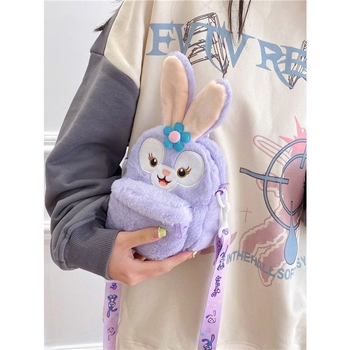 Geantă pluș cu motiv stea și vulpe, mini rucsac drăguț pentru grădiniță, exterior PU, căptușeală velur, brand Initial Exhibition, lansare primăvara 2024