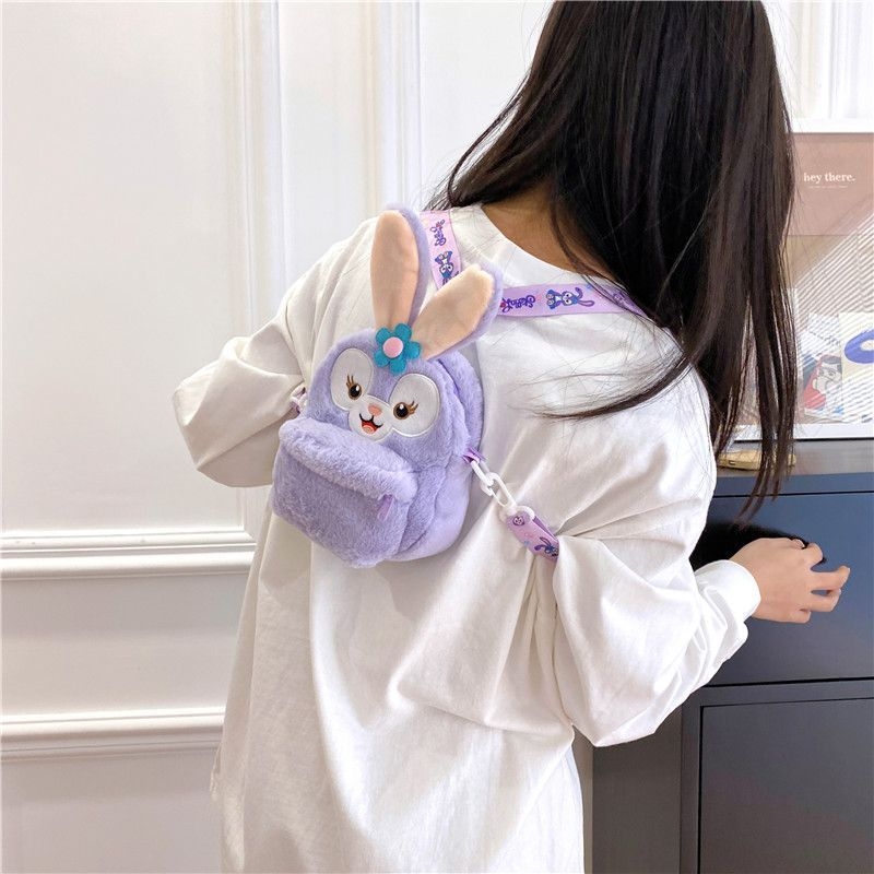 Geantă pluș cu motiv stea și vulpe, mini rucsac drăguț pentru grădiniță, exterior PU, căptușeală velur, brand Initial Exhibition, lansare primăvara 2024