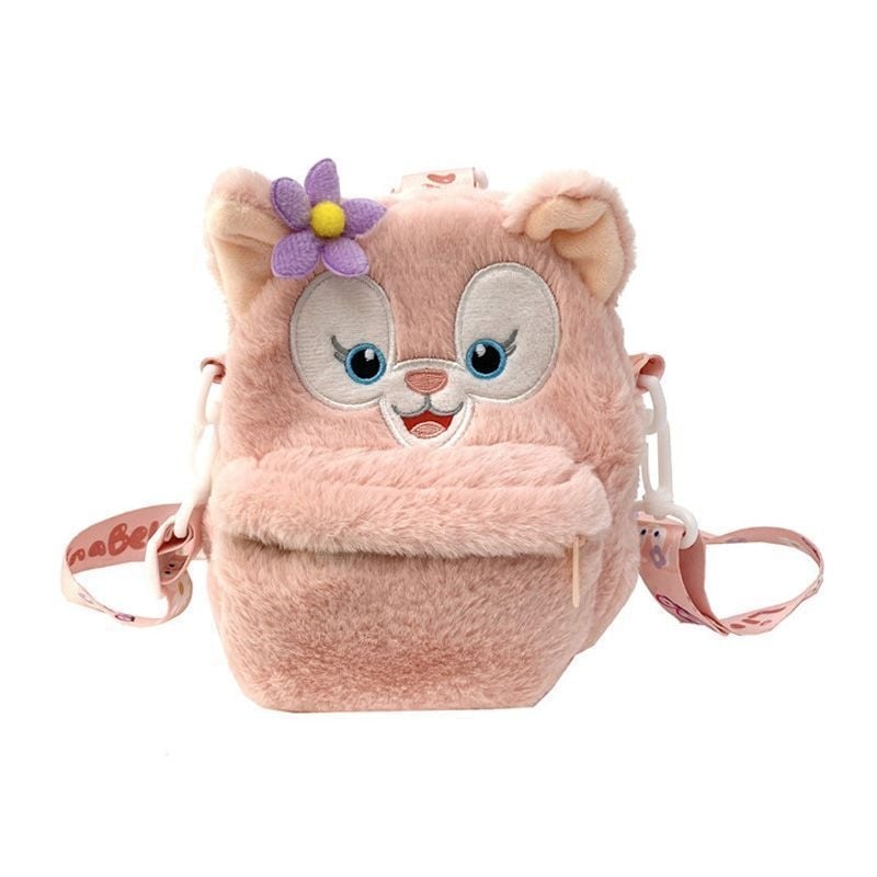 Geantă pluș cu motiv stea și vulpe, mini rucsac drăguț pentru grădiniță, exterior PU, căptușeală velur, brand Initial Exhibition, lansare primăvara 2024