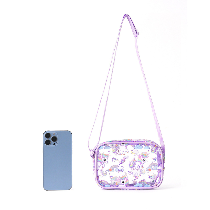 Torba preko ramena s motivom jednoroga, gradski minimalistički stil, PVC materijal, podstava poliester, sklopiva