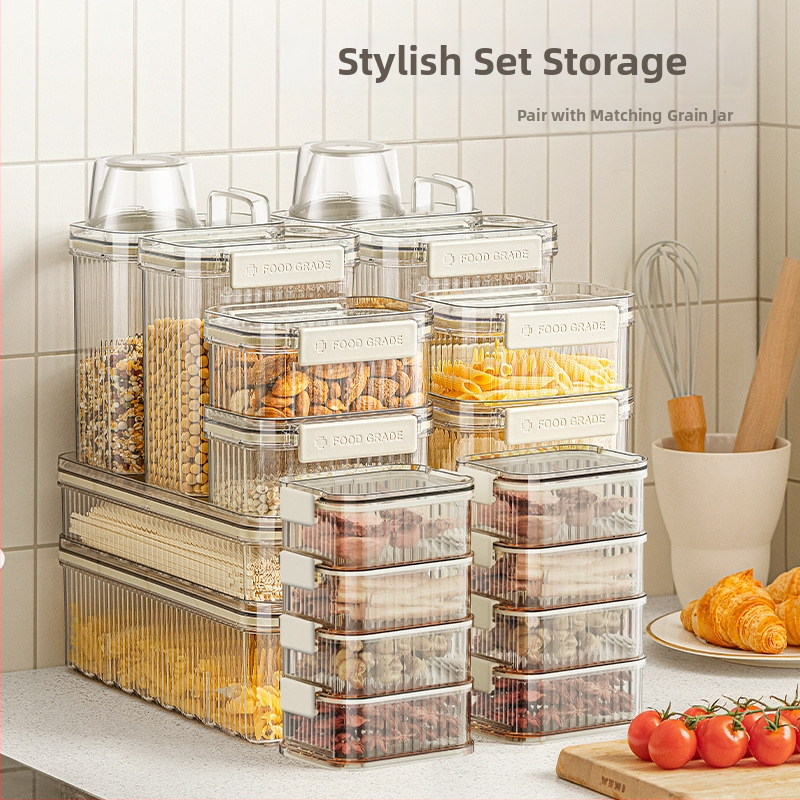 Πλαστικό δοχείο αποθήκευσης τροφίμων, σφραγισμένο, τετράγωνο σχήμα, χωρητικότητα 1-2 L, μοντέρνος μινιμαλιστικός σχεδιασμός