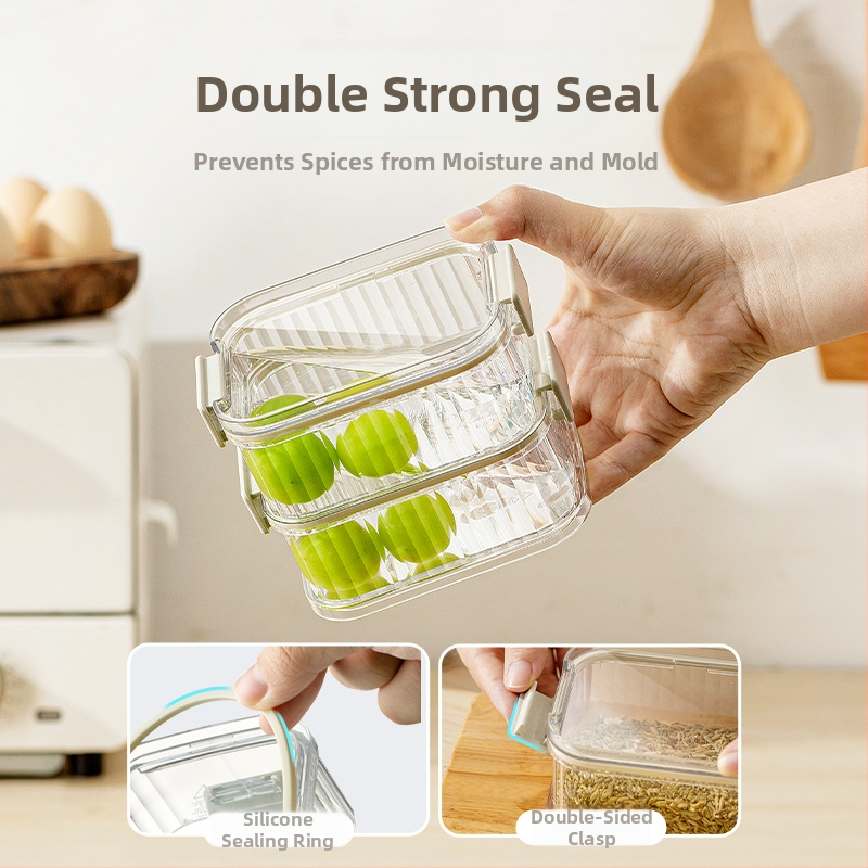 Πλαστικό δοχείο αποθήκευσης τροφίμων, σφραγισμένο, τετράγωνο σχήμα, χωρητικότητα 1-2 L, μοντέρνος μινιμαλιστικός σχεδιασμός