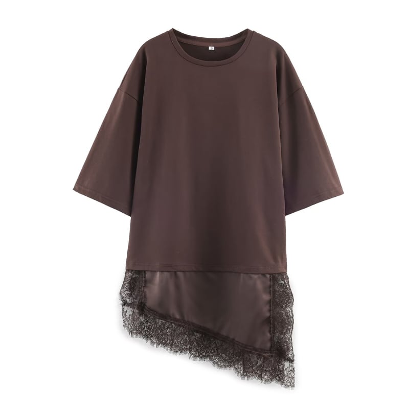 A-vonalú hosszú ruha, poliészter, panelvarrás, kerek nyakú, laza szabás, utcai stílus